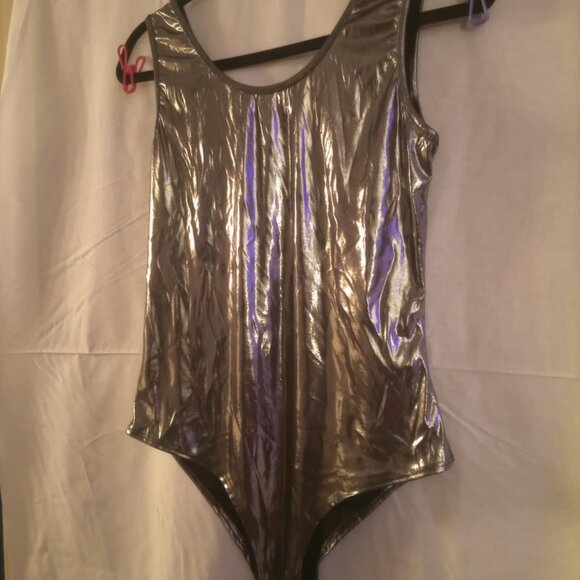 Reflective Shiny Silver Bodysuit Dancewear Sz L - Picture 2 of 5